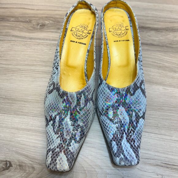 Espace Faux Snakeskin Leather Kitten Heel Slides 6 B Blue ROBERT CLERGERIE - Picture 6 of 13